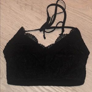 Black Embroidered Halter Crop